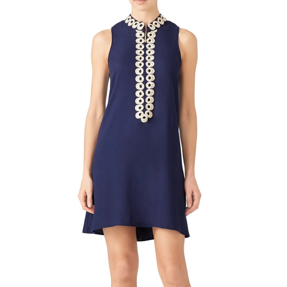 Lilly Pulitzer Jane Navy Gold Zipper Sleeveless Shift Dress Size 4 Resortwear